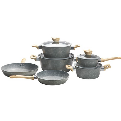 10-Piece Non-Stick Cookware Set with Silicone Lids – Full-Body Medical Stone Coating, Low Oil Smoke, Includes Saucepan, Frying Pan, and Milk Pot