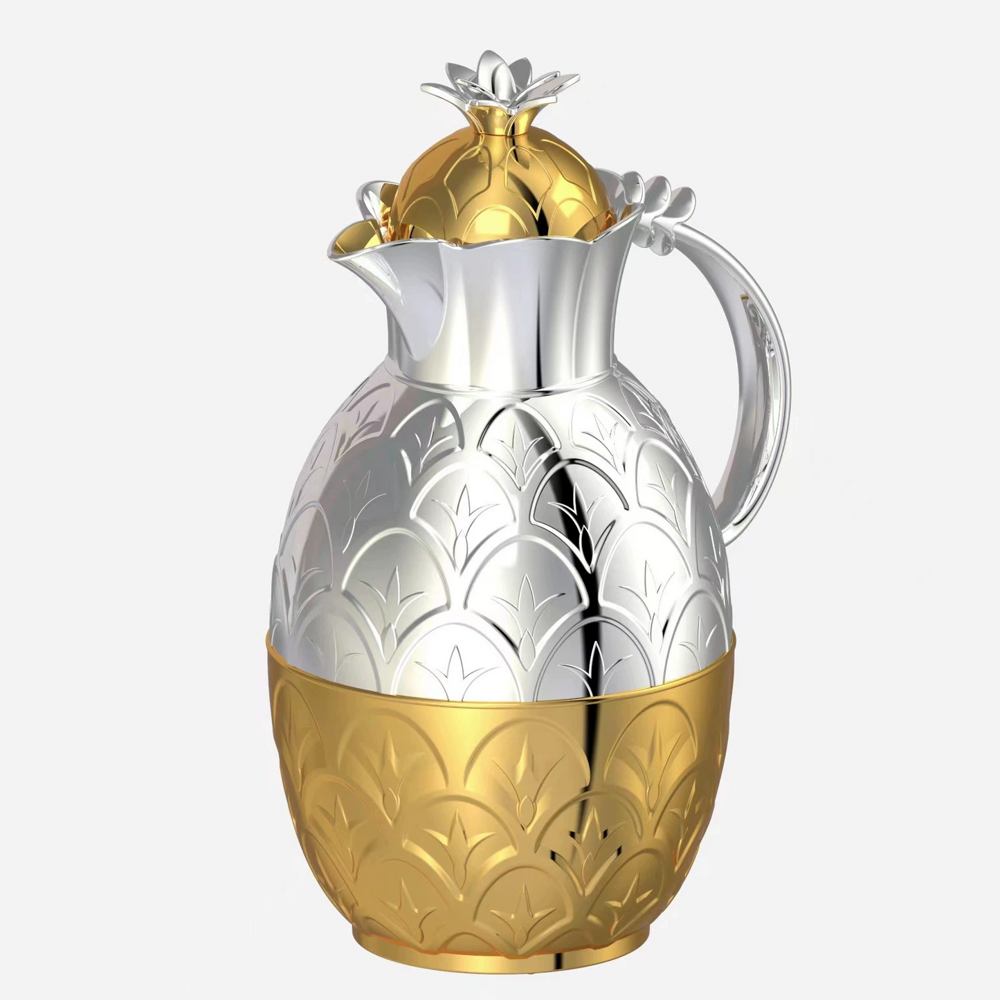 Arabic-Style Gold and Silver Dual-Tone Embossed Design Large Capacity Thermal Coffee Pot with Glass Inner Liner