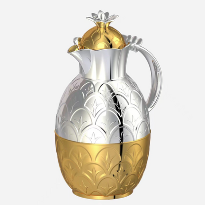 Arabic-Style Gold and Silver Dual-Tone Embossed Design Large Capacity Thermal Coffee Pot with Glass Inner Liner