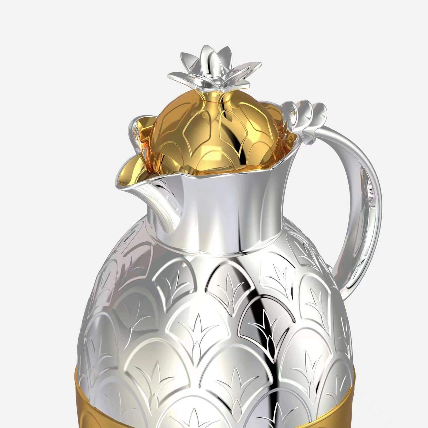 Arabic-Style Gold and Silver Dual-Tone Embossed Design Large Capacity Thermal Coffee Pot with Glass Inner Liner