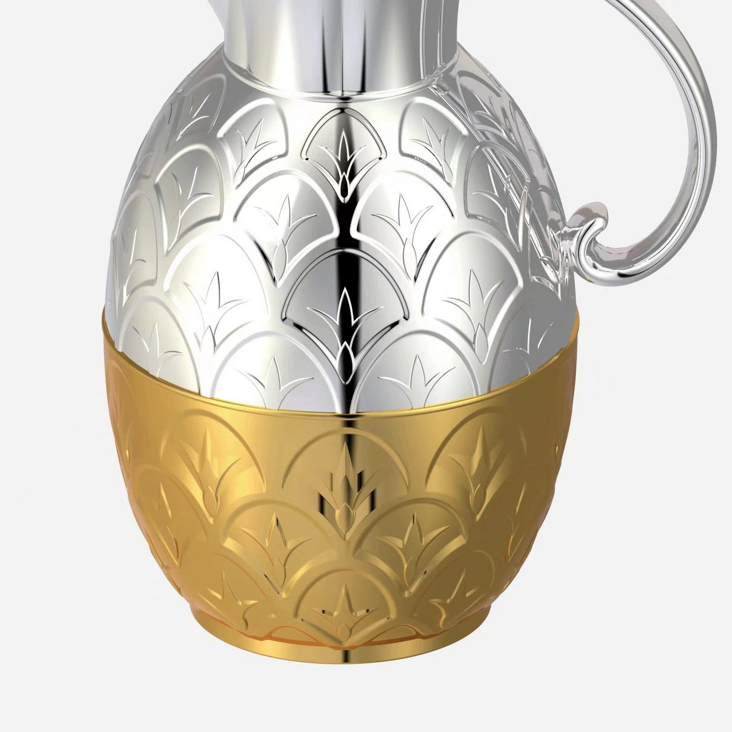 Arabic-Style Gold and Silver Dual-Tone Embossed Design Large Capacity Thermal Coffee Pot with Glass Inner Liner