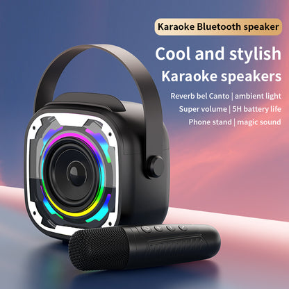 Portable Bluetooth 5.3 Speaker with 2 Wireless Microphones, Built - in LED Lights and Carrying Handle, Ideal for Karaoke, Parties and Outdoor Use (Black)