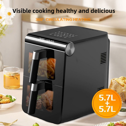 Dual Basket Digital Air Fryer 11.5L Air Frying Technology Oil Free Cooking Led Display With Touch Screen Smart Finish Cook 1700 W Black